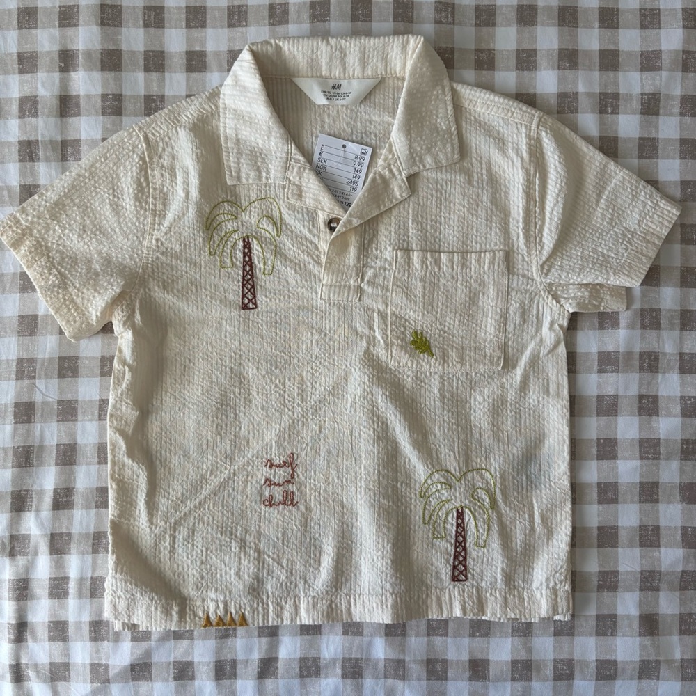 H&M Cream Kids Button Down Shirt with Palm Tree Design